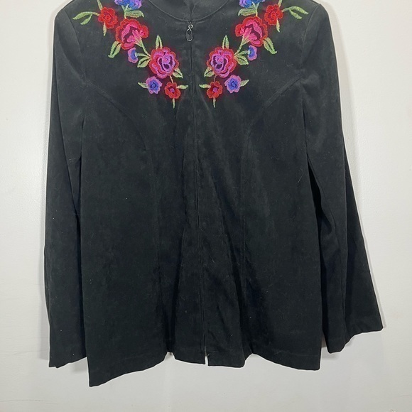 Elementz Women’s Western Style Black Faux Suede Floral Embroidered Blazer Jacket - Picture 6 of 12